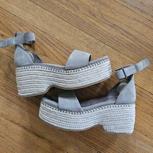 Toms Gray Suede Platform Espadrilles